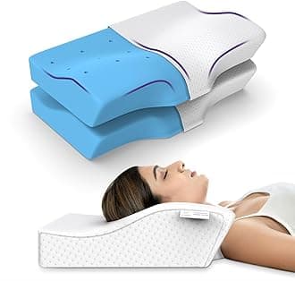 MY ARMOR Cool Gel Memory Foam Pillow, Orthopedic Pillow for Neck & Cervical Pain, Contour Memory Foam Pillow with Extra Curve Neck Support, Orthopedic Support with Dual Height - Pack of 2