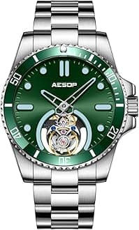 AESOP Tourbillon Men Watch Unidirectional Rotating Bezel Mechanical Hand Wind Wristwatches Analog Luminous Sapphire Stainless Business Luxury Watch for Men 7060