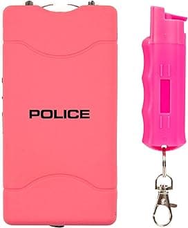 Stun Gun Pepper Spray Combo for Women & Men – Rechargeable High Voltage Stun Gun with LED Flashlight and OC Pepper Spray, Personal Self Defense Protection Kit, Compact Pocket Carry, Pink