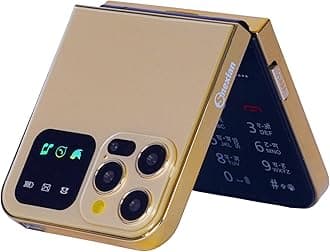 Snexian All-New Rock Z Flip Dual Sim |Keypad Mobile| with 2.4" Display |Flip|Fold| Call & SMS Indicator |Crystal Back Panel|BT Dialer|Voice Changer |Long Lasting Battery|Camera|Feature Phone| Golden