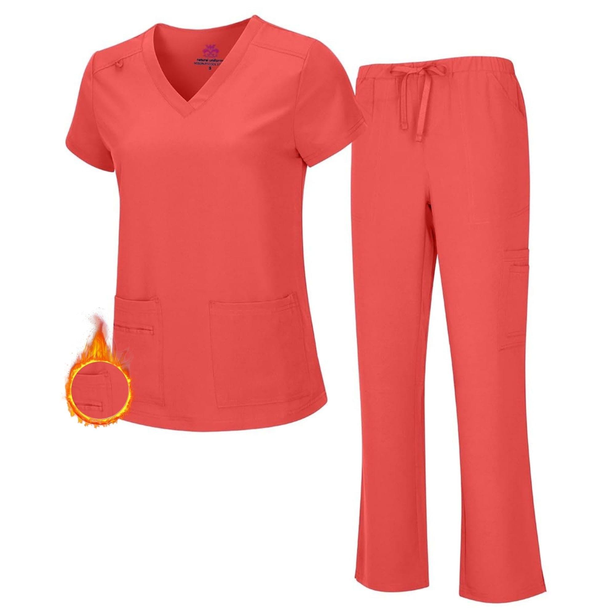 M&M SCRUBS Women's Breathable Cool Stretch Fabric Scrub Top and cargo Pant Set