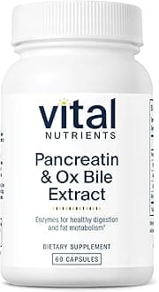 Vital Nutrients Pancreatin & Ox Bile Extract 500mg - Natural Digestive Enzymes for Women & Men - Supports Digestion of Protein, Fat, and Carbohydrates*- Gluten, Dairy & Soy Free - 60 Capsules