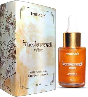 TruHabit Kumkumadi Tailam Face Oil (30ml) Kumkumadi Face Oil for Glowing Skin with Saffron & 24k Gold Bhasma; Kumkumadi Oil Serum for Face Glowing and Whitening; Kumkumadi Tailam for Face & Dull Skin