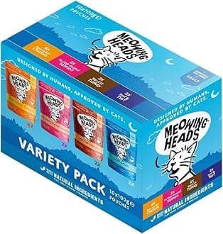 Meowing Heads Wet Cat Food - Variety Pack - 93% Natural Turkey, Chicken, Beef & Fish Pouches with No Artificial Flavours, Grain-Free Recipe (10 x 100g)