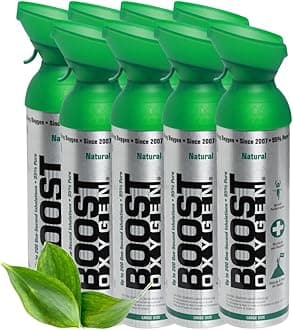 Boost Oxygen Portable Oxygen Cylinder with 95% Oxygen - 72L, 8x9L Oxygen Canister with Oxygen Mask for More Than 1200 Inhalations - Portable Oxygen Can, Oxygen for Home use (Natural Flavour)