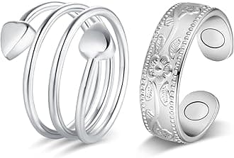 Jecanori Copper Rings for Women, Pure Copper Magnetic Lymphatic Drainage Rings for Women(Silver-flower&heart)