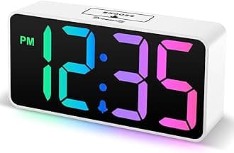 DreamSky Small Digital Alarm Clock for Bederoom, RGB Large Big Numbers Display with Dimmer for Living Room, Electric Bedside Desk Clock with USB Charging Port, Adjustable Volume, USB-C Adapter Powered