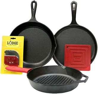 Cast Iron Set - Pre-Seasoned Kitchen Essentials Set - Skillet, Griddle & Dutch Oven Included - PFAS-Free Non-Toxic Cookware - 7-Piece Set