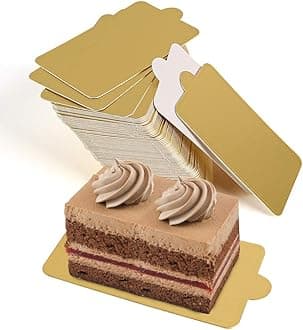 HANSGO Mini Square Golden Cardboard Cake Base,Single Cupcake Container 100PCS Cake Paper Plates Dessert Board Base Grease-Proof and Freezer-Durable Pastry Cardboard