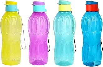 Signoraware Fliptop-Aqua Fresh Plastic Water Bottle Set, 500ml/6cm, Set of 4, Multicolour