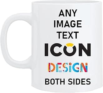 Personalised Mug with Name - 10 Oz. Coffee Cup with Customised Text Logo Design and Picture Gift for Him or Her on Special Occasions Anniversary Mothers Fathers Day Birthday