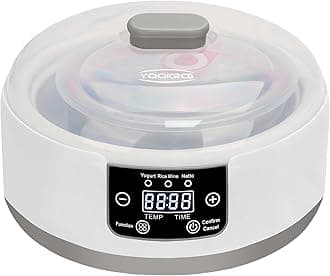Automatic Yogurt Maker with Adjust Temp(32°C-45°C/90°F-113°F)&Time(1-42h) Compatible 110V-240V,BPA-free,Celsius Increment,Real-time Hour Countdown,LED Display,304 Stainless Steel Inner Bowl(1.3 Quart)