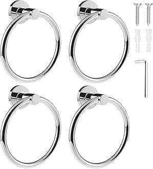 SetSail Towel Holder for Bathroom Wall 4 Packs Towel Ring Stainless Steel Heavy Duty Hand Towel Hanger for Bathroom Screw-in, Mirror Silver