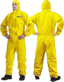 Hazmat Suit Disposable Coverall | Full Body Painters Suit in 7 Sizes with Multiple Specifications for Men & Women - 2X-Large, Yellow, 3