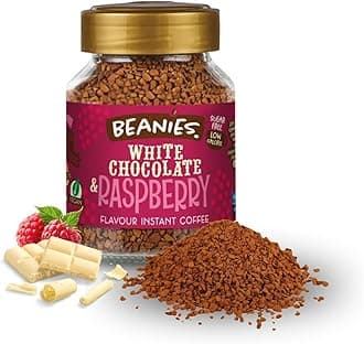 Beanies White Chocolate & Raspberry Flavoured Instant Coffee | 50g | Freeze Dried Coffee with White Chocolate & Raspberry
