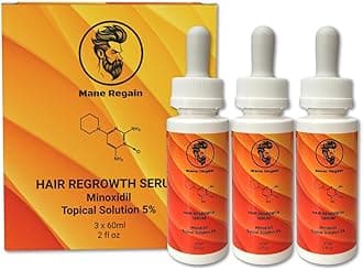Minoxidil Topical Solution USP 5%, Extra Strength Hair Regrowth Treatment for Men, 3 Month Supply, Unscented, 6 Fl Oz (3 Pack)