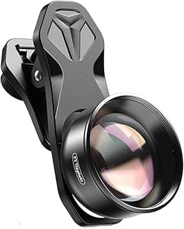 HB2X 2X Zoom Telephoto Lens, 4 Elements Groups Multi-Layer Optical, Black, Universal Clip-On for Dual/Single Lens Smartphones