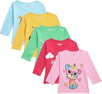 Girls Cotton T-Shirt - Combo of 5, Multicolored (KUC-TSHRT-131)