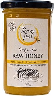 ORGANIC RAW HONEY – Natural Unpasteurised Pure Honey Rich in Antioxidants, Vitamins & Minerals, Probiotics for Digestive Health, Immunity, Energy Support | External Use for Skin Care (350g)