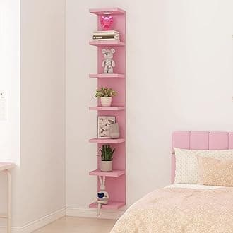 LitaEther Versatile 7 Tier Wall Shelf Unit,Pink Lack Wall Shelf,Display Floating Shelf with LED Remote Control Light
