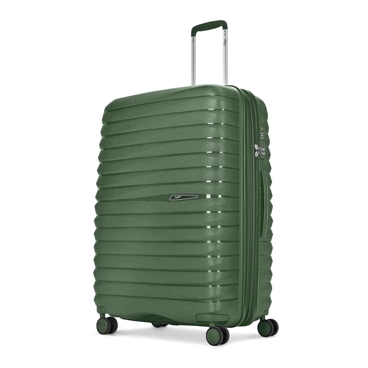 Large Polypropylene Float Max Check-in Trolley Bag -, 76cms | Premium Hard-Sided Luggage for Travel with Smooth 8 Wheels Double Spinner & Flushed TSA Lock - Green