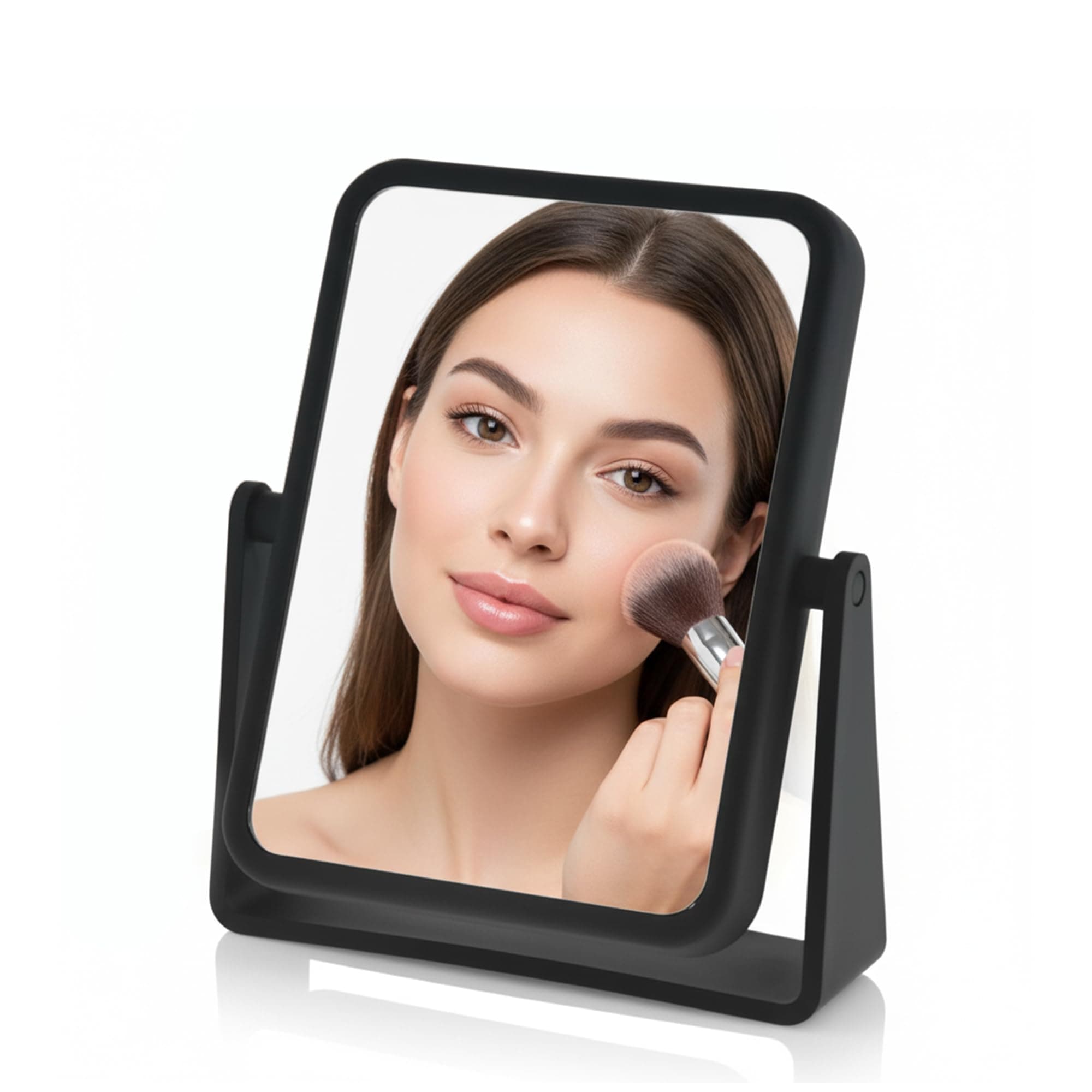 Danielle Creations Rectangle Soft Touch Vanity Mirror, Black, 1x/7x Magnifying Makeup Mirror with Stand, Portable Tabletop Bathroom or Desk Mirror