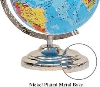 GeoKraft 10 Inches Height 8 Inches Diameter Rotating World Globe with Steel Finish Arc and Base / World Globe / Home Decor / Office Decor / Gift Item (Blue)