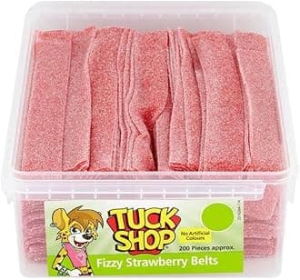 ( 200s Pack ) Tuck Shop Fizzy Strawberry Belts 200 Pieces 1.3kg