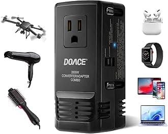 2000W Travel Voltage Converter US to Europe, 220V to 110V Converter for European Travel for Hair Dryer Steam Iron, Power Convert Adapter Combo w/EU/AU/UK US Plug for Laptop Tablet Camera Cell Phone