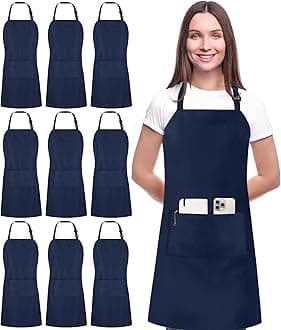 10 Pack Bib Apron Adjustable with 2 Pockets, Water and Oil Resistant, Cooking Kitchen Chef Apron for Women Men