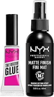 NYX PROFESSIONAL MAKEUP The Brow Glue, Extreme Hold Eyebrow Gel, Clear + Makeup Setting Spray, Matte Finish (2-Pack Bundle)