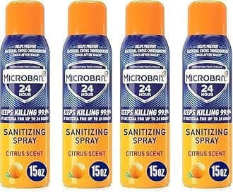 MICROBAN Disinfectant Spray, 24 Hour Sanitizing and Antibacterial Spray, Sanitizing Spray, Citrus Scent, 2 Count (15oz Each) (Packaging May Vary) (Pack of 2)
