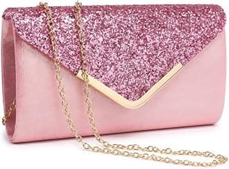Dasein Women Evening Bags Formal Clutch Purses for Wedding Party Prom Handbags with Shoulder Strap and Glitter Flap (Pink)