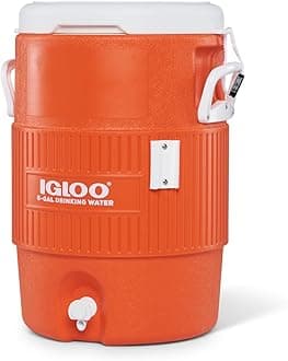 Igloo 5 Gallon Portable Sports Cooler Water Beverage Dispenser with Flat Seat Lid, Insulated Beverage Dispenser, Orange/White