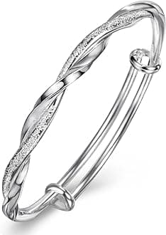 Sterling Silver Bangle Bracelets for Women 925 silver Cuff Bracelet Adjustable Jewelry Fashion Simple Open Bangles Cuff Jewelry for Women Mom Wife Mothers Day Valentine Gift