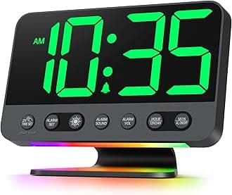 Digital Alarm Clocks for Bedrooms: Large Bold Number 5 Brightness Dimmer - Easy to Read Across The Room - 5 Alarm Sound 8 Night Light - Green