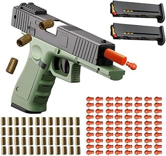 Toy Gun Pistols with Shell Ejection for Kids,Boys Girls Shooting Games Gel Ball Blaster with 80 PCS EVA Bullets,48 PCS Shells, 2 PCS Magazine, Toys Gun for Ages 12+,Green
