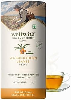 Wellwith by Ayuzera Sea Buckthorn Raw Leaves Tea, Good For Skin and Immunity, For a Healthy Lifestyle - Himalayan Seabuckthorn Herbal Leaf Tea - Pure & Natural (50g)