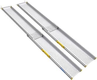 Ruedamann 7FT Adjustable Wheelchair Ramp, 9" Wider Portable Ramp for Wheelchair, 600 lbs Per Pair Capacity, Telescopic Aluminum Wheelchair Ramp for Home, Doorways, Curbs, Scooters, 2Pcs