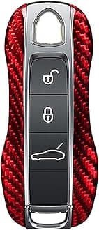 M.JVisun Genuine Carbon Fiber Key Fob Cover For Porsche 911 Carrera 918 Cayenne Coupe For Macan For Panamera Taycan Smart Car Remote Key Fob Replacement Case For Men Women - A Style - Red