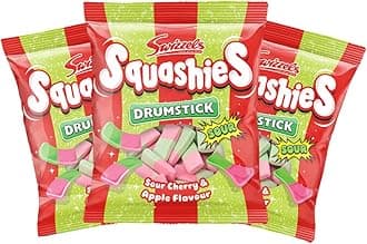 Squashie Drumstick Candy Variety 3 Pack Bundle - 3 Flavors Strawberry & Cream, Sour Cherry & Apple, Bubblegum - 120g Each - Imported from the UK (Cherry)