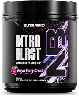 NutraBio Intra Blast and Pre-Workout Powder - Advanced Electrolyte Performance Drink - Amino Acid Recovery, EAA/BCAA Formula - Non-GMO and Gluten Free - Grape Berry Crush - 30 Servings