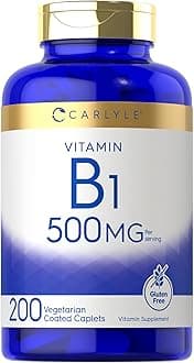 Vitamin B1 500mg (Thiamine) | 200 Vegetarian Caplets | Non-GMO and Gluten Free Supplement