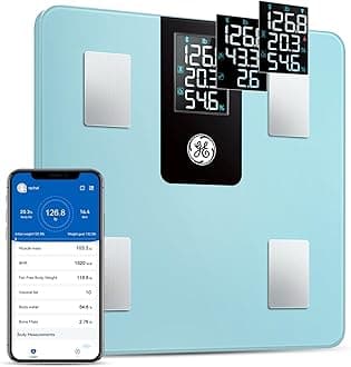 GE Weight Scale Body Fat: Smart Scale for Body Weight Bluetooth Bathroom Digital with BMI Fat Percentage Composition with Large LCD Display Weighing 396lbs Blue