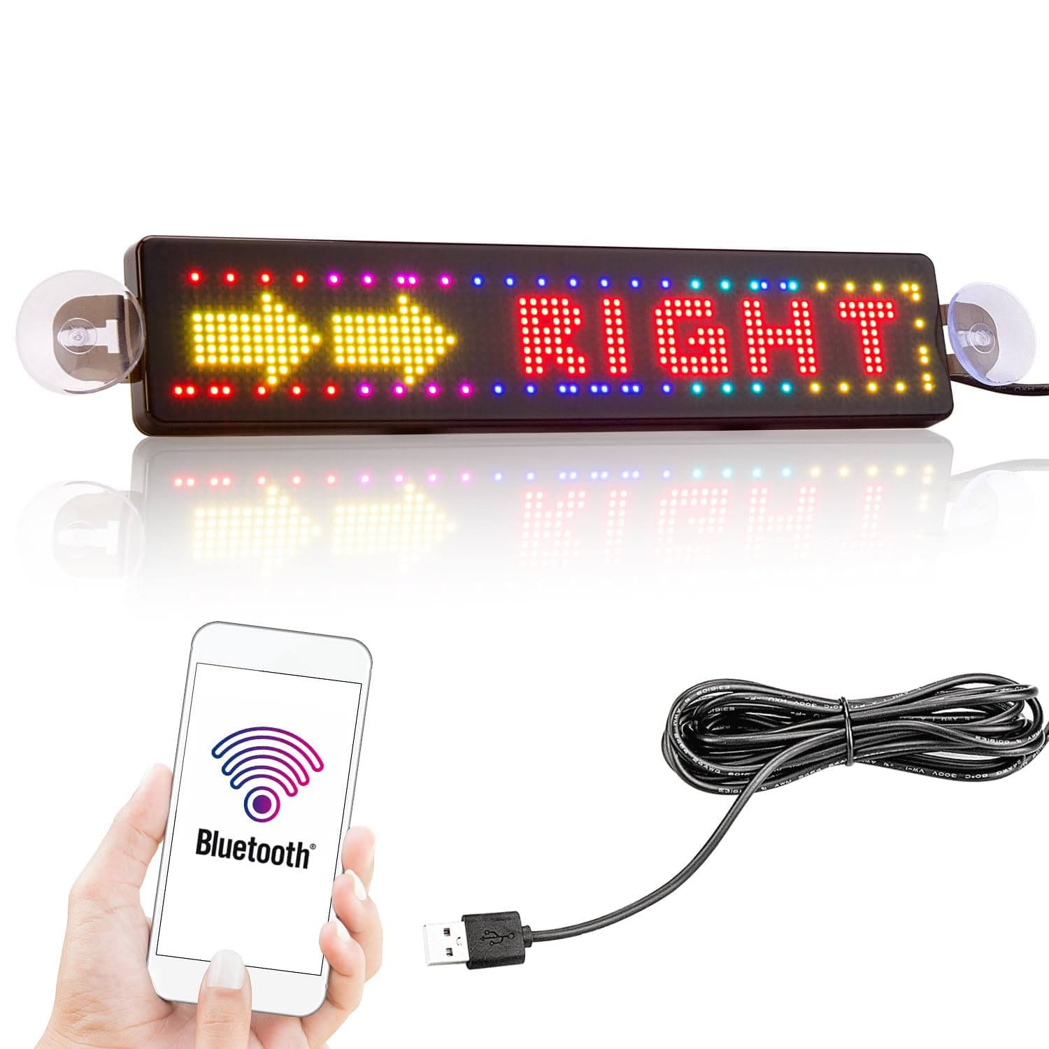 Scrolling USB 5V LED Sign, Bluetooth App Control Programmable RGB Display Message Board for Car Windows, Taxi, Store Front (23cm x 5cm)