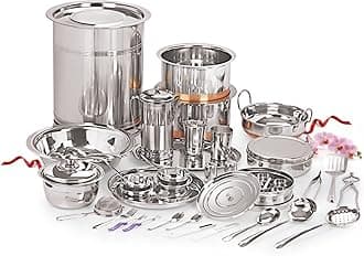 Neelam Stainless Steel Dinner Set PRM 101 Pieces Set, Ideal Gifting Dinner Set, Ideal for Special Occasions Like Anniversary, Wedding, Housewarming Party, Silver