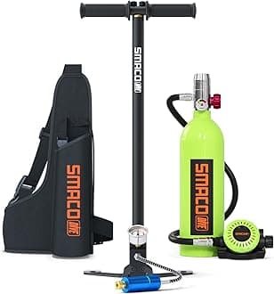 SMACO Mini Scuba Tank 1L Small Scuba Tank Diving Oxygen Cylinder with 15-20 Minutes Underwater Breathing Portable Diving Tank Kit for Underwater Exploration Emergency Rescue Pony Bottle S400