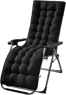 KOCASO 67x22x3in Chaise Lounger Cushion Bench Patio Recliner Rocking Chair Sofa Mat Deck Chair Cushion Indoor Outdoor Furniture Pat with 6 Ties & 1 Non-Slip Top Cover, Black (Only A Cushion)