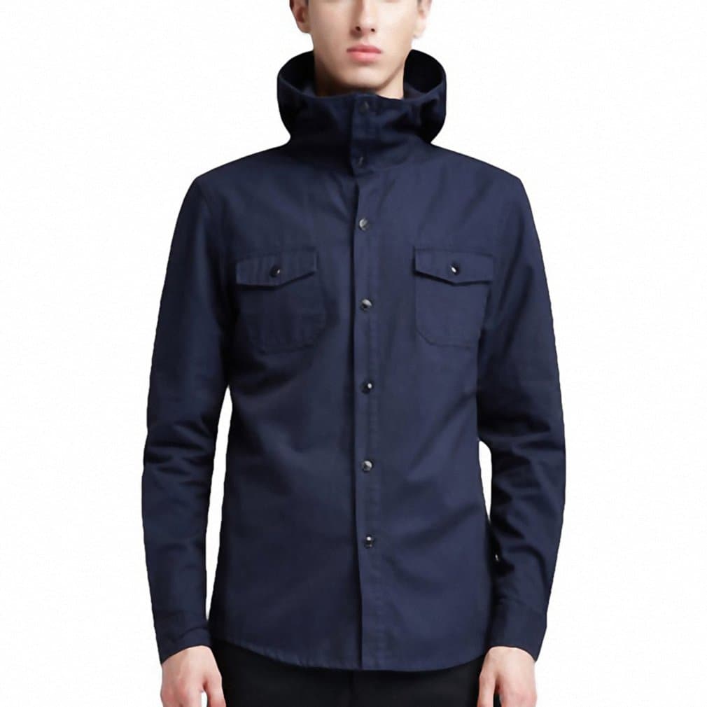 Hooded Jacket Men Fashion Turtleneck Solid Coats Basic Slim Fit Youth Men Jackets Autumn Winter Blue XXL