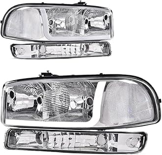 LED DRL BAR Headlights Assembly, Compatible with 1999-2007 GMC Sierra 1500/2001-2007 1500HD 2500HD 3500 /Fit 99-06 GMC Yukon